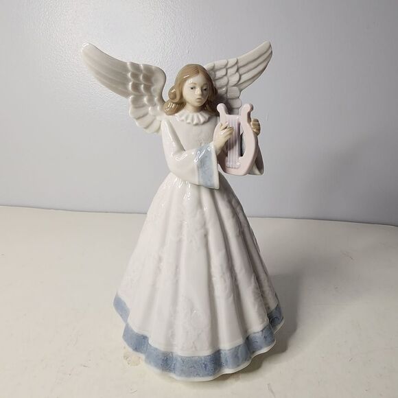 Lladro Figurine Christmas Tree Topper Angel Harp Mint  Made Spain - Picture 1 of 9